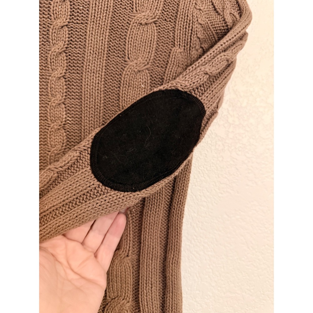 Calvin Klein Jeans Kids Cable Knit Quarter Zip Sweater Brown Size 6 Elbow Patch - Picture 2 of 5